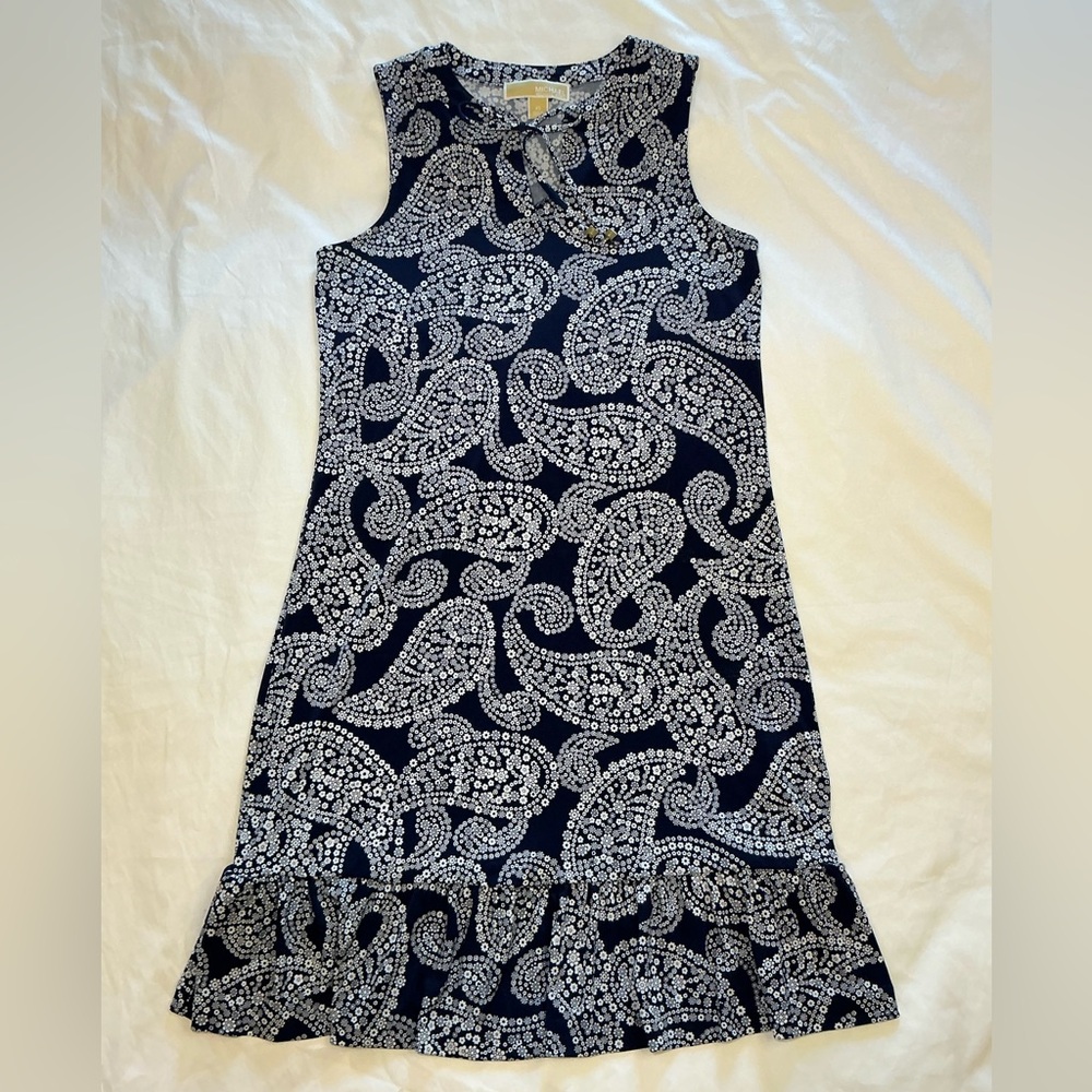 Michael Kors Navy Blue & White Paisley Sleeveless Dress Women size XS